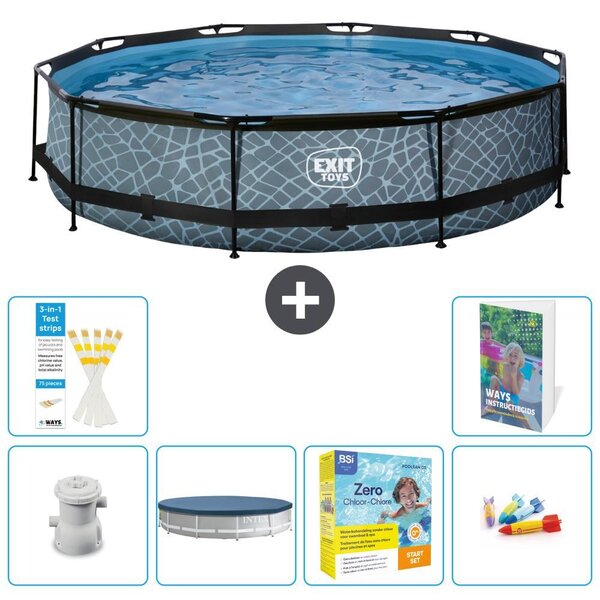 Piscina a sfioro "Exit Pool Rund" - Design effetto pietra - 360x76 cm - 5 pezzi - Modello S231