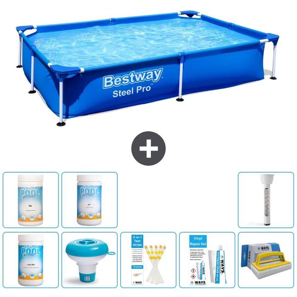 Bestway Steel Pro, piscina rettangolare - 221x150x43 cm - 9 pezzi - Modello S43323