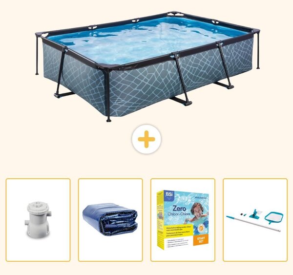 Piscina fuori terra rettangolare - aspetto pietra - 300x200x65 cm - 5 pezzi - SCB14