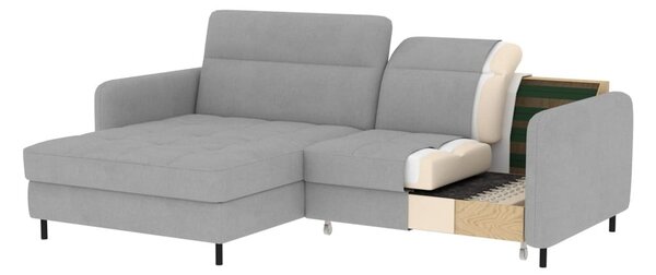 Divano angolare grigio allungabile/con contenitore (con penisola a destra/con chaise lounge) e rivestimento in velluto Gomsi – ELTAP