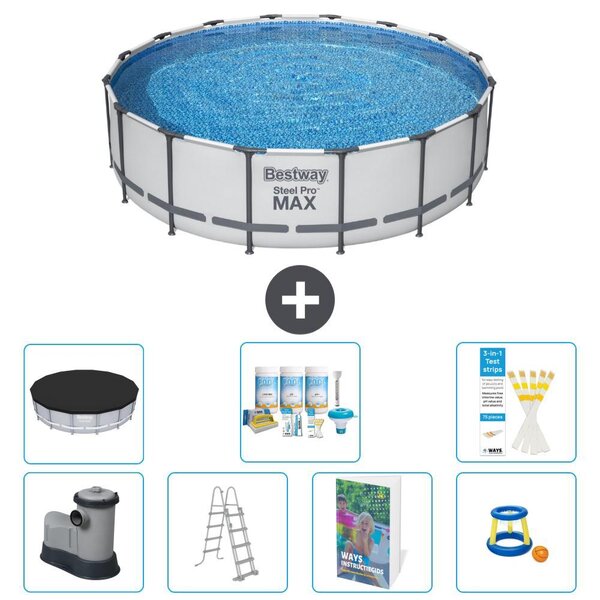 Bestway Steel Pro MAX, piscina in acciaio, forma rotonda, dimensioni 488x122 cm, composta da 6 parti, modello S548