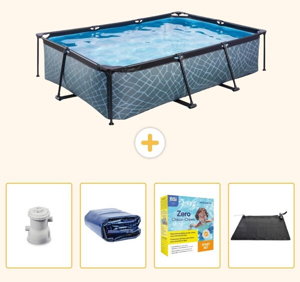 Piscina fuori terra rettangolare - aspetto pietra - 300x200x65 cm - 5 pezzi - SCB11