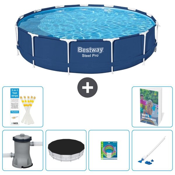 Piscina gonfiabile Bestway Steel Pro, rotonda, dimensioni 396x84 cm, composta da 5 parti, modello S269