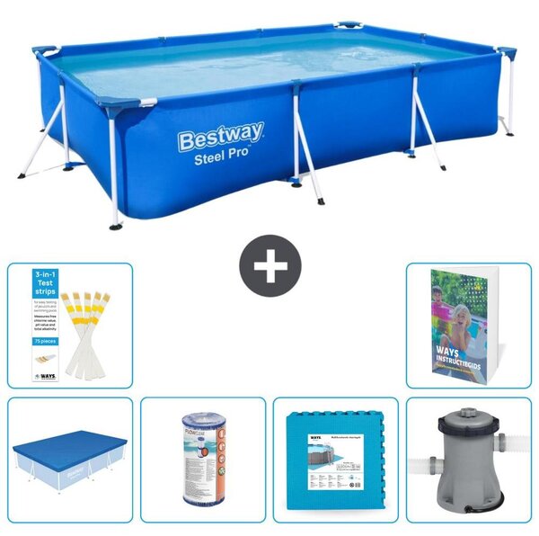 Bestway Steel Pro, piscina rettangolare - 300x201x66 cm - composta da 5 parti, modello S146