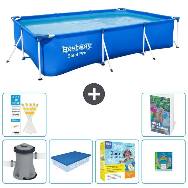 Bestway Steel Pro, piscina rettangolare - 300x201x66 cm - composta da 5 parti, modello S231