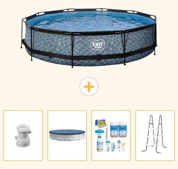 Piscina a sfioro "Exit Pool Rund" - Design effetto pietra - 360x76 cm - 5 pezzi - Modello SCB20
