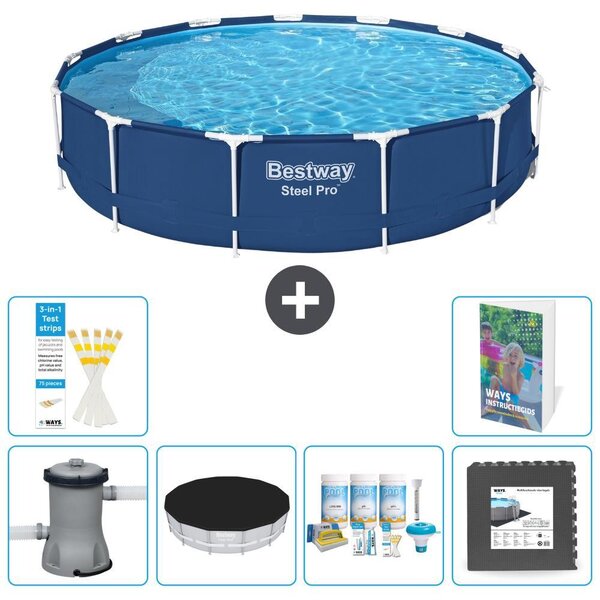 Piscina gonfiabile Bestway Steel Pro, rotonda, dimensioni 396x84 cm, composta da 5 parti, modello S238