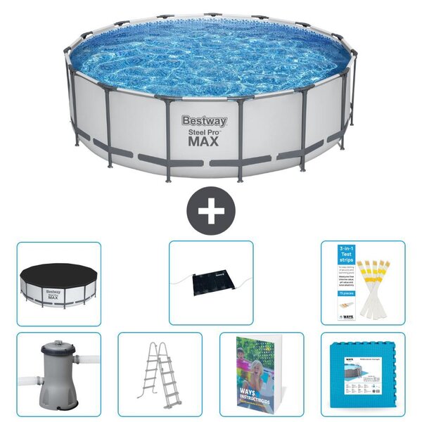 Bestway Steel Pro MAX, piscina in acciaio, forma rotonda, dimensioni 488x122 cm, composta da 6 parti, modello S621