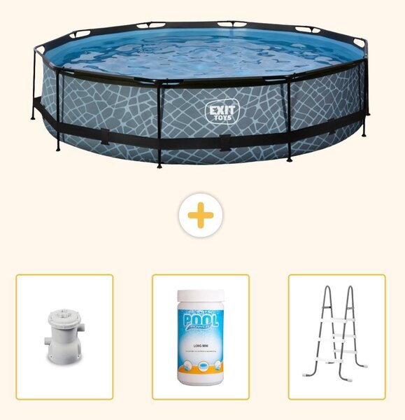 Piscina a sfioro "Exit Pool Rund" - Design effetto pietra - 360x76 cm - 4 pezzi - Modello SCB96