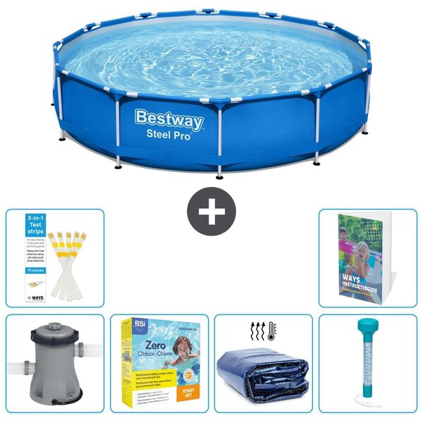 Piscina gonfiabile Bestway Steel Pro, rotonda, dimensioni 366x76 cm, composta da 5 parti, modello S184