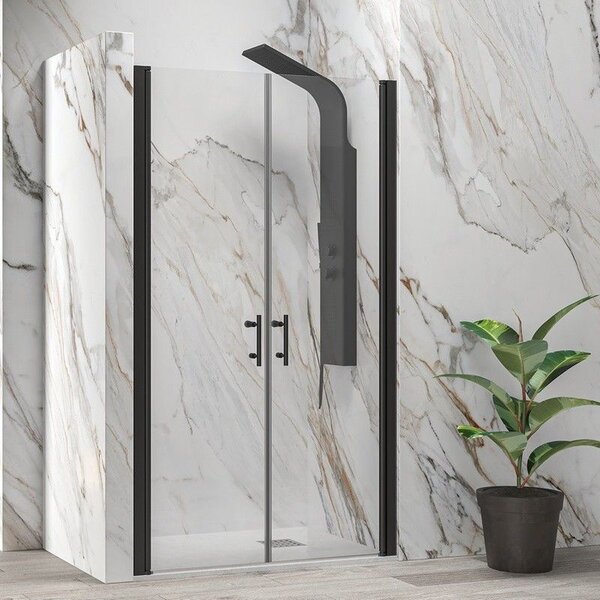 Porta doccia saloon 75-80 cm profili neri altezza 200h | KSAL2800AN - KAMALU