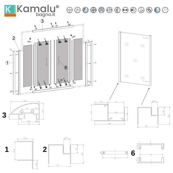 Kamalu box doccia 180x70 doppio scorrevole altezza 180cm | kam-knf6000s