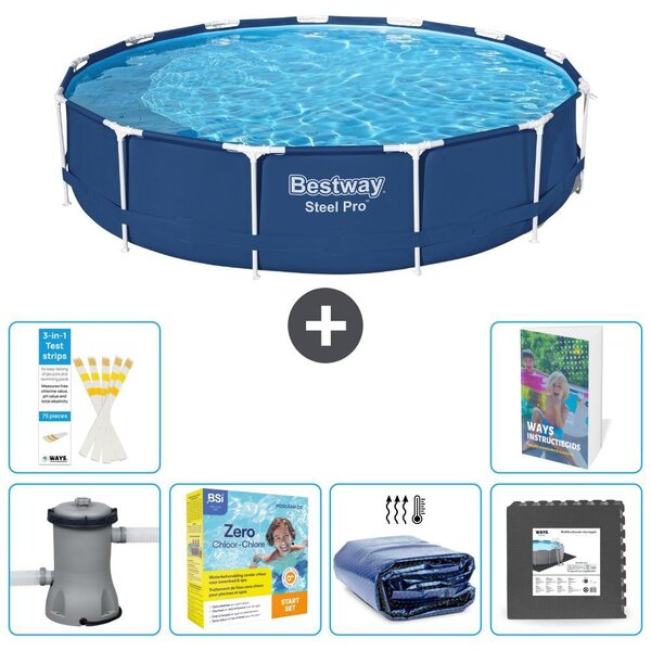 Piscina gonfiabile Bestway Steel Pro, rotonda, dimensioni 396x84 cm, composta da 5 parti, modello S285