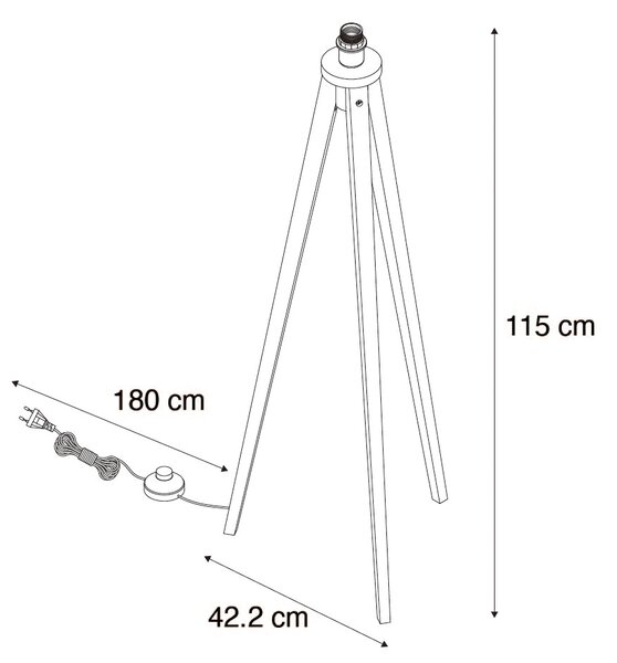 Lampada da terra rurale tripode in legno di noce - Tripode Classic