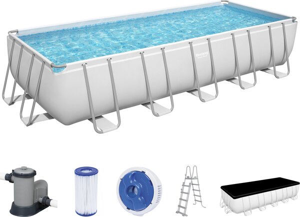 Bestway® Power Steel™ Frame Set completo di piscina con pompa filtro 640 x 274 x 132 cm, grigio chiaro, rettangolare