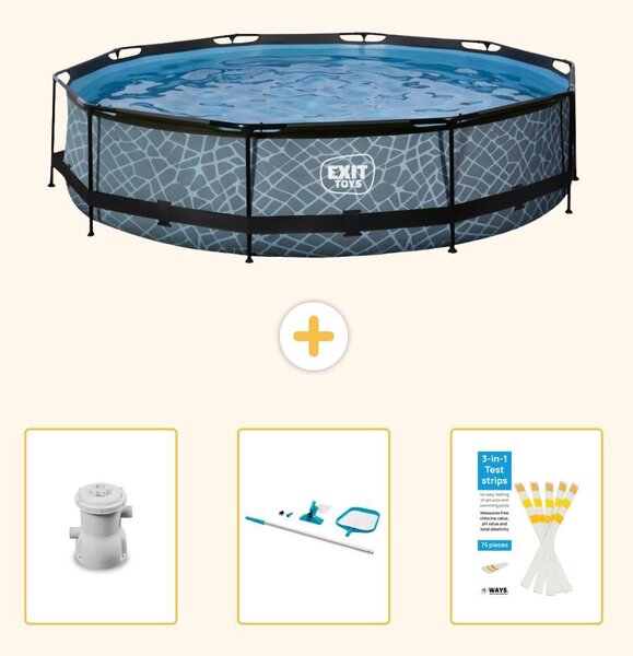 Piscina fuori terra - Design effetto pietra - 360x76 cm - 4 pezzi - SCB94