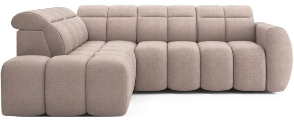 Divano angolare marrone chiaro allungabile/con contenitore (con penisola a sinistra/a L) e rivestimento in bouclé Falconn – ELTAP