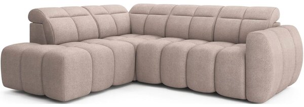 Divano angolare marrone chiaro allungabile/con contenitore (con penisola a sinistra/a L) e rivestimento in bouclé Falconn – ELTAP