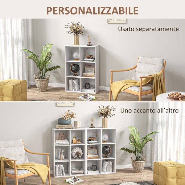 HOMCOM Libreria Bianca per Casa e Ufficio, Scaffale dal Design Moderno con 6 Scomparti in Legno, 91.5x29.5x61.5cm|Aosom