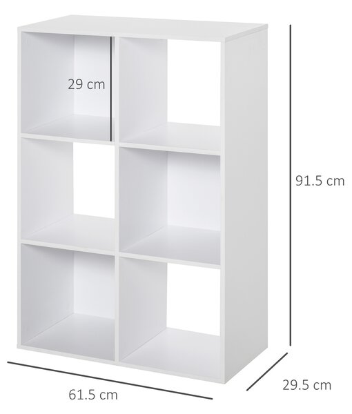 HOMCOM Libreria Bianca per Casa e Ufficio, Scaffale dal Design Moderno con 6 Scomparti in Legno, 91.5x29.5x61.5cm|Aosom