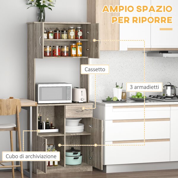 HOMCOM Credenza Moderna per Cucina o Sala da Pranzo, Mobile Buffet con Armadietti e Cassetti in Legno, Grigio, 71x41x178cm|Aosom