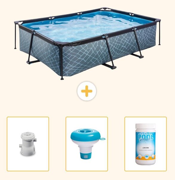 Piscina fuori terra rettangolare - aspetto pietra - 300x200x65 cm - composta da 4 elementi - SCB77