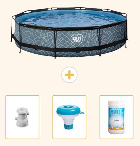 Piscina fuori terra - Design effetto pietra - 360x76 cm - 4 pezzi - SCB89