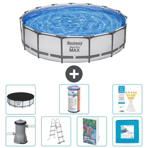 Bestway Steel Pro MAX, piscina in acciaio, forma rotonda, dimensioni 457x122 cm, composta da 6 parti, modello S602