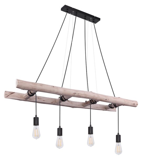 Lampada a sospensione, struttura in legno naturale, cavo nero, lunghezza 115 cm