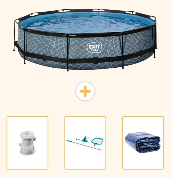 Piscina fuori terra - Design pietra - 360x76 cm - 4 pezzi - SCB93