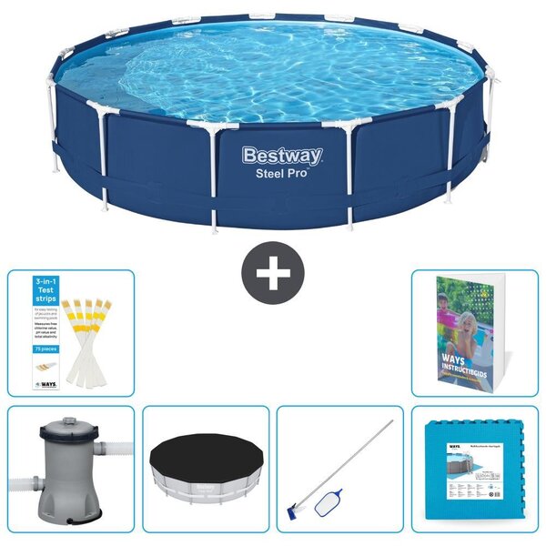 Piscina gonfiabile Bestway Steel Pro, rotonda, dimensioni 396x84 cm, composta da 5 parti, modello S191