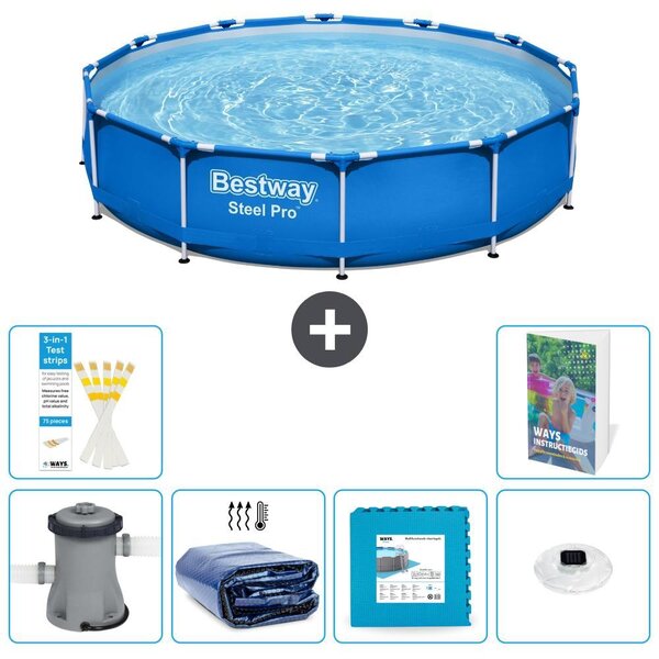 Piscina gonfiabile Bestway Steel Pro, rotonda, dimensioni 366x76 cm, composta da 5 parti, modello S326