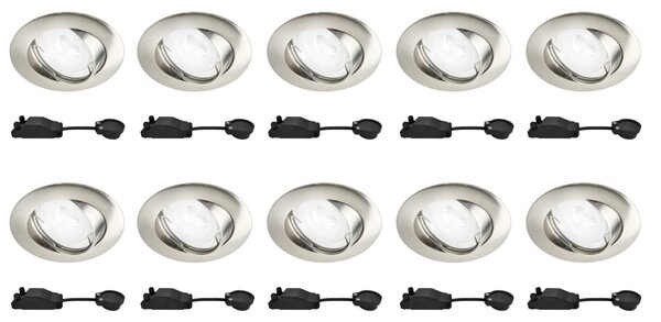 Set da 10 pezzi Faretto da incasso LED Clane tondo nichel, orientabile foro incasso 7.5 cm luce bianco naturale