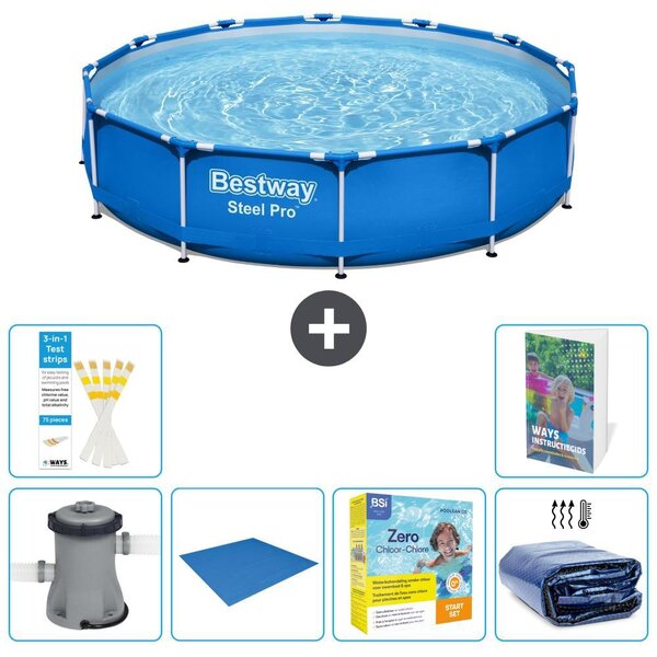 Piscina gonfiabile Bestway Steel Pro, rotonda, dimensioni 366x76 cm, composta da 5 parti, modello S245