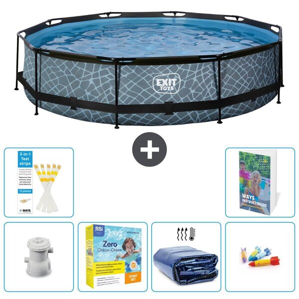 Piscina a sfioro "Exit Pool Rund" - Design effetto pietra - 360x76 cm - 5 pezzi - Modello S181