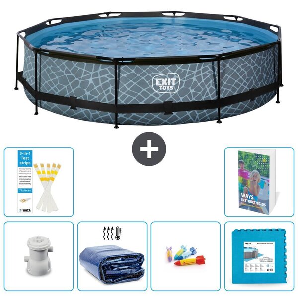 Piscina fuori terra - Design effetto pietra - 360x76 cm - 5 pezzi - Modello S229