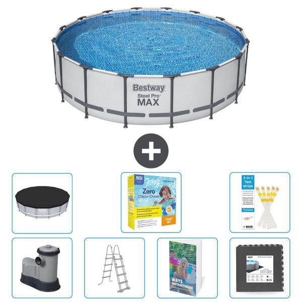 Bestway Steel Pro MAX, piscina in acciaio, forma rotonda, dimensioni 488x122 cm, composta da 6 parti, modello S607