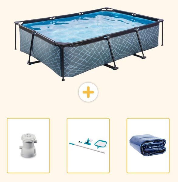 Piscina fuori terra rettangolare - aspetto pietra - 300x200x65 cm - composta da 4 elementi - SCB81