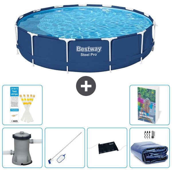 Piscina gonfiabile Bestway Steel Pro, rotonda, dimensioni 396x84 cm, composta da 5 parti, realizzata in acciaio S235