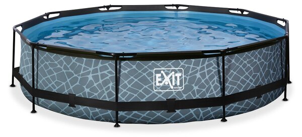 Piscina fuori terra EXIT Stone con telaio, ø360, con pompa di filtraggio, rotonda, grigia