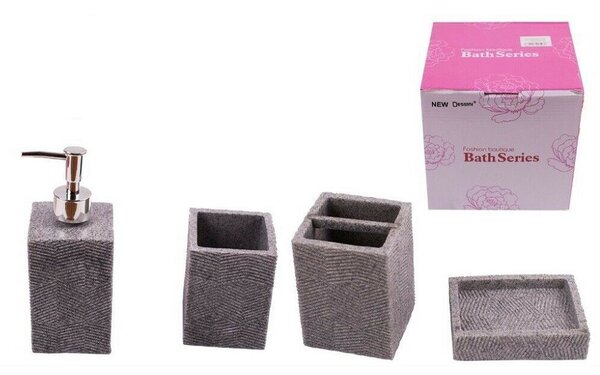 Set 4pz. in ceramica accessori bagno porta sapone spazzolino