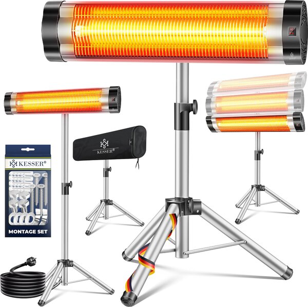 KESSER® riscaldatore radiante a infrarossi per patio 2500W con telecomando incl. copertura protettiva supporto telescopico regolabile in altezza fasciatoio riscaldatore radiante per patio riscaldatore al quarzo riscaldatore radiante a infrarossi