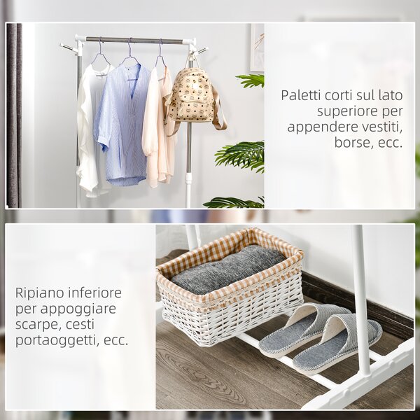 HOMCOM Appendiabiti Stender ad Altezza Regolabile con Fondo Portaoggetti e 4 Ruote, 68.5x42x87-145 cm