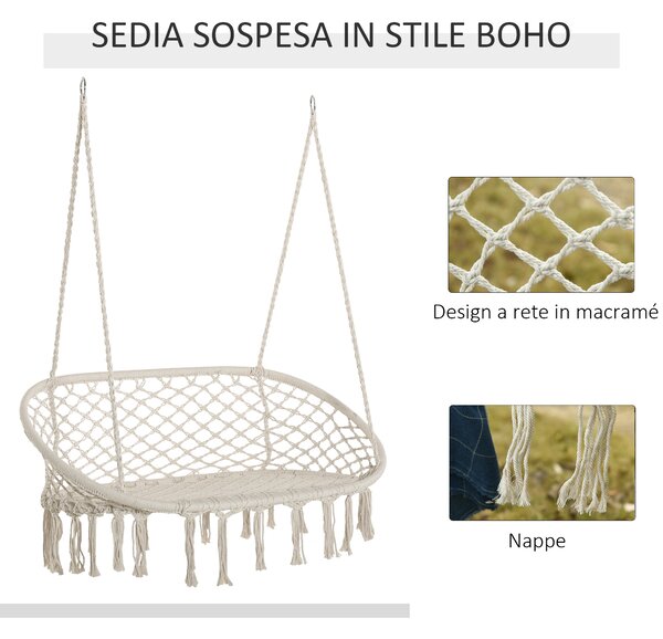 Outsunny Amaca a Dondolo da Giardino e Casa a 2 Posti, Telaio Metallo e Seduta Cotone 130x75x40cm, Bianco Crema|Aosom