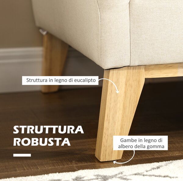 HOMCOM Divano da 2 Posti in Legno di Eucalipto e Tessuto Effetto Lino con 2 Cuscini, 137x78x78 cm, Beige | Aosom Italy