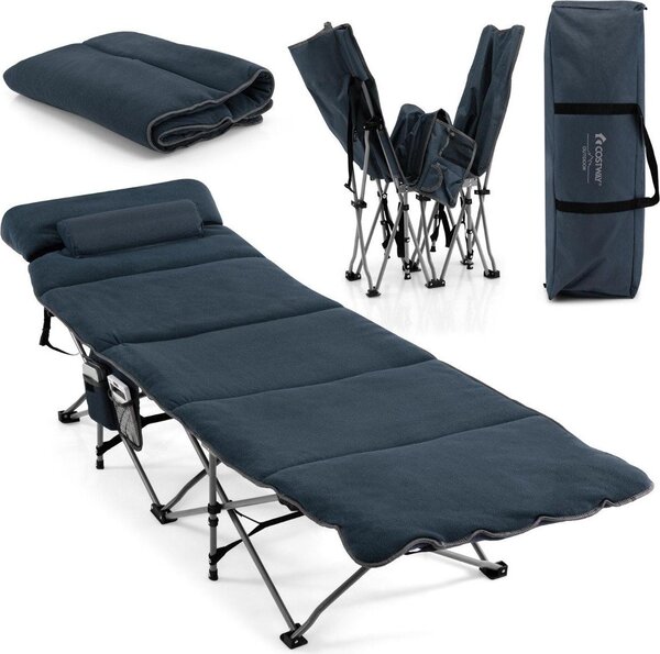 Lettino da campeggio pieghevole con materasso 185 cm x 65 cm x 41-53 cm blu