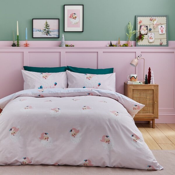 Set copripiumino e federa rosa per letto matrimoniale 200x200 cm Vintage Christmas Santa – Catherine Lansfield