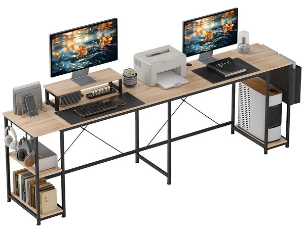 HOMCOM Scrivania ad angolo modulabile reversibile 168-240 cm stile industriale - ripiano regolabile, tasca portaoggetti, supporto per schermo