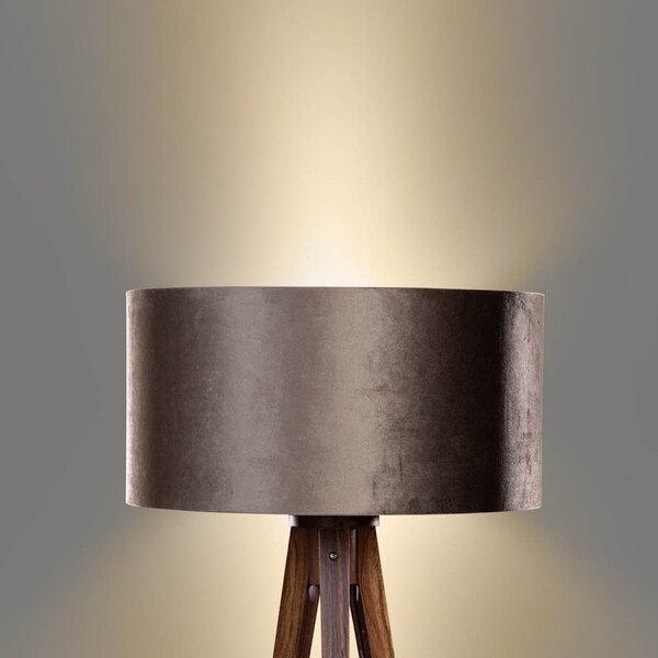 Lampada da terra a treppiede in legno di noce con paralume in velluto marrone 50 cm - Tripod Classic