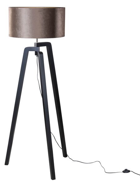 Lampada da Terra Nera con Paralume in Velluto Marrone 50cm - Puros